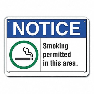 Smoking Area Notice Sign 10x14in Plastic