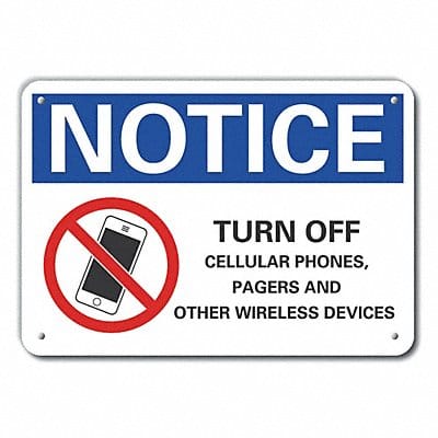 Plastic No Phones Notice Sign 7x10in