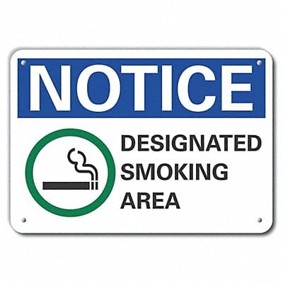 Smoking Area Notice Sign 10x14in Plastic