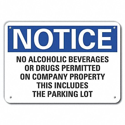 Alum No Alcohol/Drug Notice Sign 10x14in