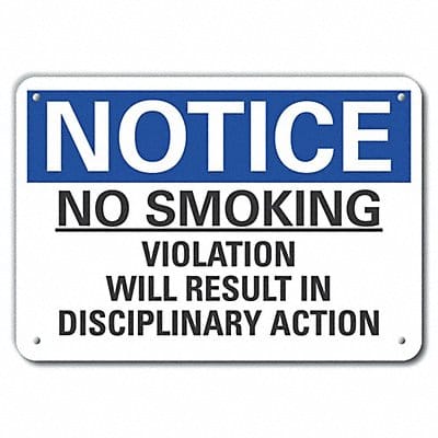 Alum No Smoking Notice Sign 7x10in Alum