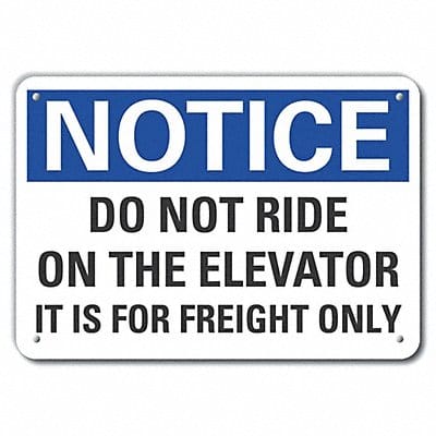 Elevator Hazard Notice Sign 10x14in Alum