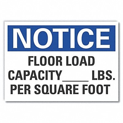 Floor Load Notice Lbl 7inx10in Polyester