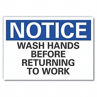 Wash Hands Notice Label 7x10in Polyester