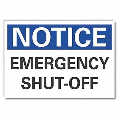 Emergncy Shut Off Notice Label 3 1/2x5in