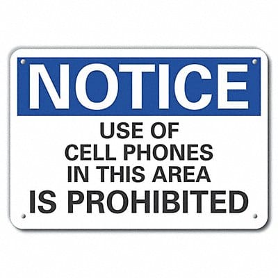 Plastic No Phones Notice Sign 10x14in