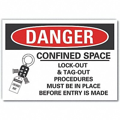 Confined Space Danger Rflctv Labl 7x10in