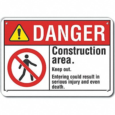 Alum Construct Area Danger Sign 10x14in