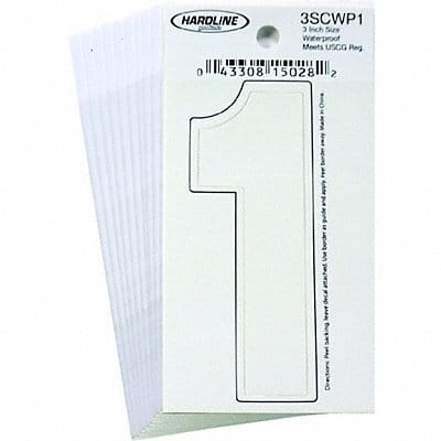 Number 1 Decal 3 White Vinyl PK10