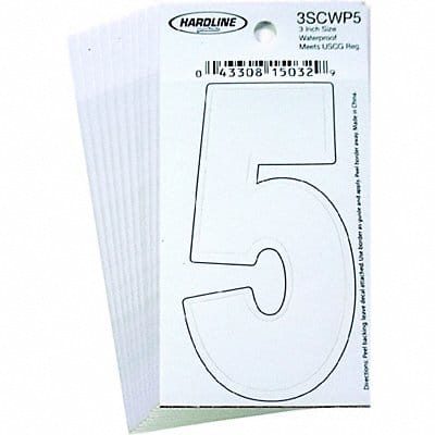 Number 5 Decal 3 White Vinyl PK10