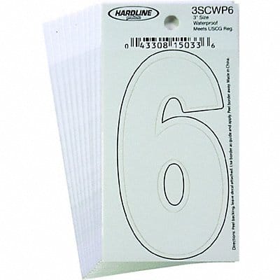 Number 6 Decal 3 White Vinyl PK10