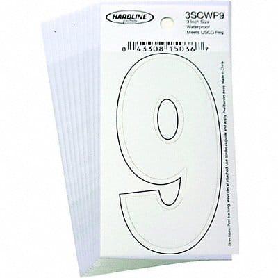 Number 9 Decal 3 White Vinyl PK10