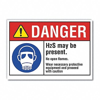 H(2)S Poisonous Gas Danger Lbl 7x10in