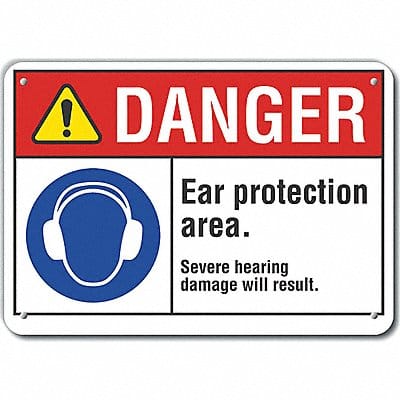 Alum Hearing Danger Sign 7x10in Alum