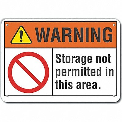 Plastic No Storage Warning Sign 10x14in