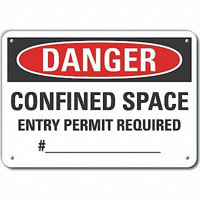 Confined Space Danger Sign 7x10in Plastc