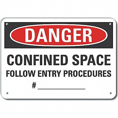 Confined Space Danger Sign 7x10in Plastc