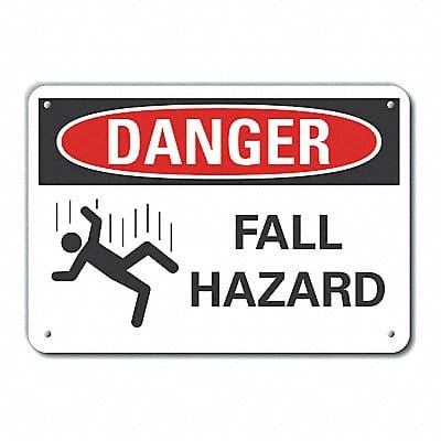 Fall Hazard Danger Sign 7inx10in Plastic