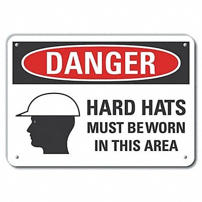 Hard Hat Danger Sign 7x10in Plastic