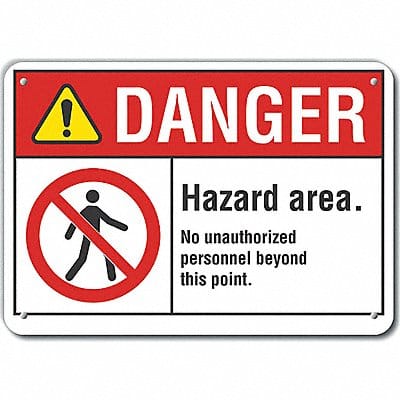 Hazard Area Danger Sign 10x14in Plastic