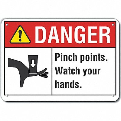 Pinch Point Danger Sign 7inx10in Plastic