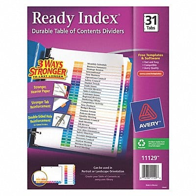 Binder Divider Preprinted Multicolor