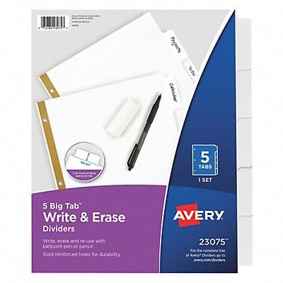 Binder Divider Write-On Tabs 5 Tabs Wht