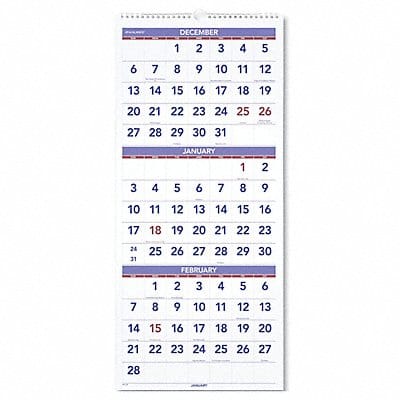 Wall Calendar 3 Month 12 x 27 In