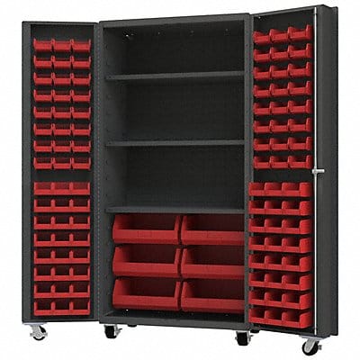 Heavy Duty Mobile Bin Cabinet Red