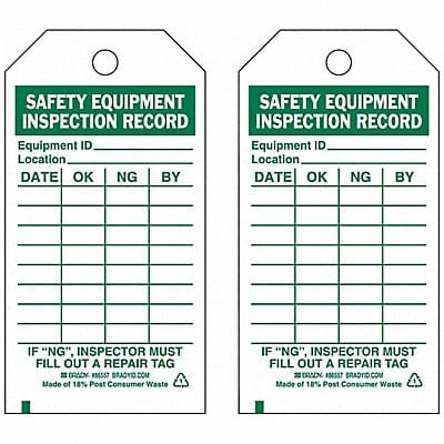 Saf Eapt Inspection Rcd Tag Grn/Wht PK10