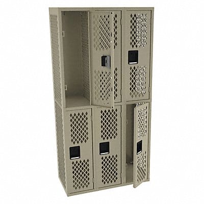 Wrdrb Lockr Vent 3 Wide 2 Tier Sand