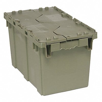 Attached Lid Container Gray Solid HDPE