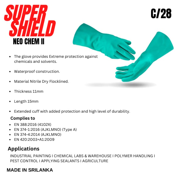 SUPER SHIELD NEO CHEM II CHEMICAL RESISTANT NITRILE FLOCKLINED GLOVES