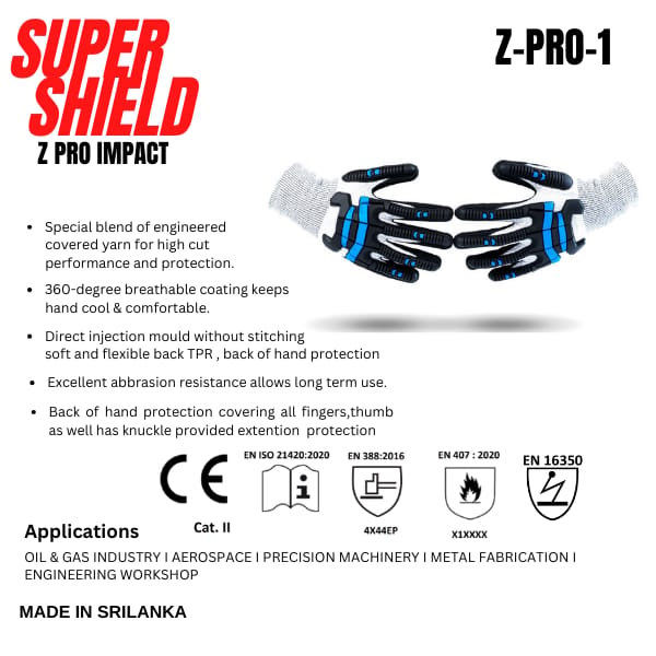 SUPER SHIELD Z PRO IMPACT GLOVE WITH  CUT LEVEL E RESISTANCE AND ANTISTATIC PROTECTION