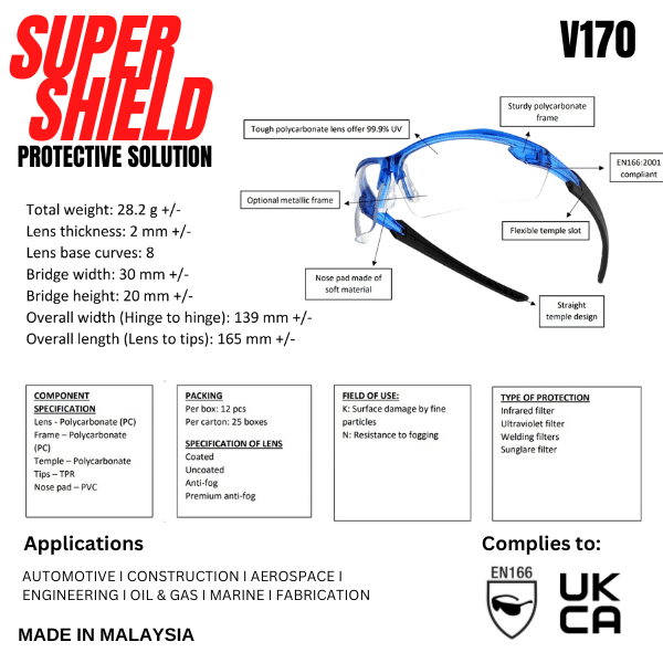 SUPER SHEILD SAFETY GLASSES V170 (PRO SERIES) - CLEAR