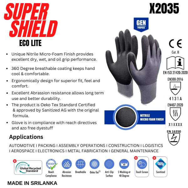 SUPER SHIELD X2035 ECO LITE PRECISION HAND GLOVES WITH ANTISTATIC PROTECTION