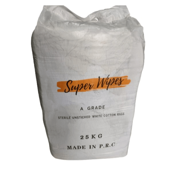 SUPERWIPES  A GRADE STERILE UNSTICHED WHITE COTTON RAGS 25 KG/BUNDLE